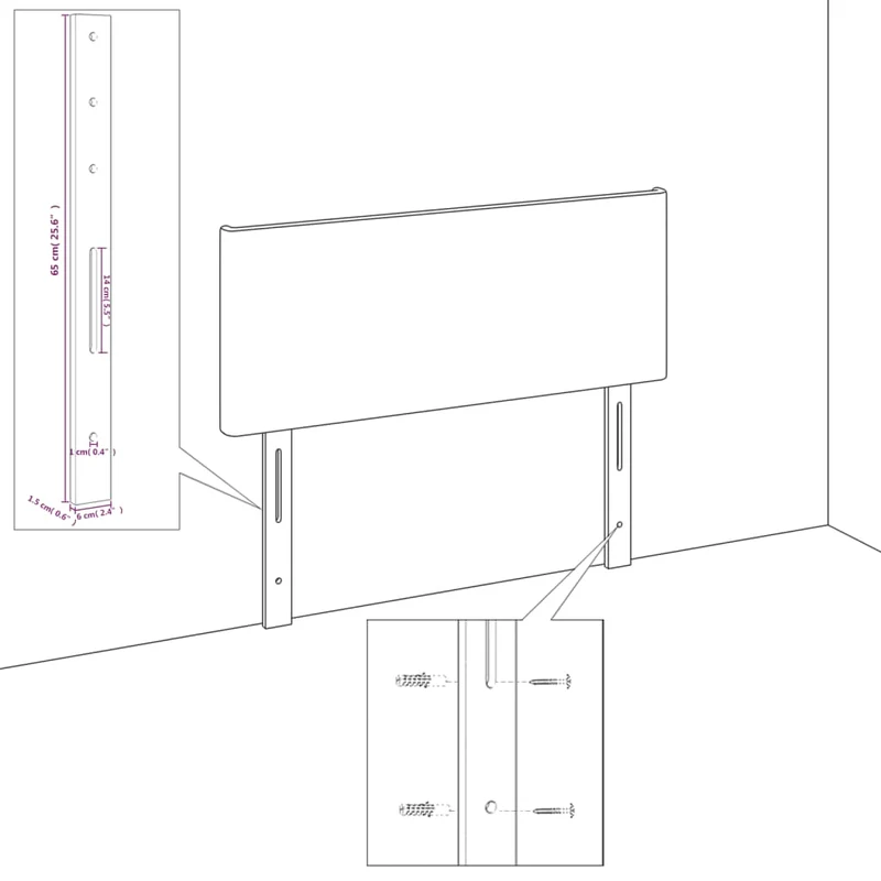 Tête de lit accessoire couchage chambre à coucher meuble avec rebord latéral 203 x 16 x 118/128 cm tissu velours gris clair TDL0205185