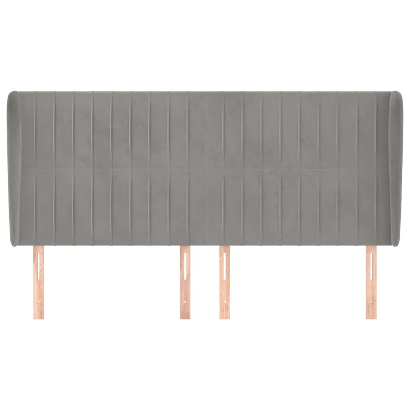 Tête de lit accessoire couchage chambre à coucher meuble avec rebord latéral 203 x 23 x 118/128 cm tissu velours gris clair TDL0205162