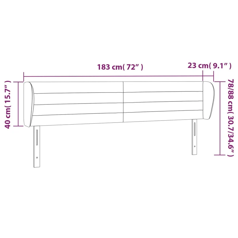 Tête de lit accessoire couchage chambre à coucher meuble avec rebord latéral 183 x 23 x 78/88 cm tissu velours gris foncé TDL0204955