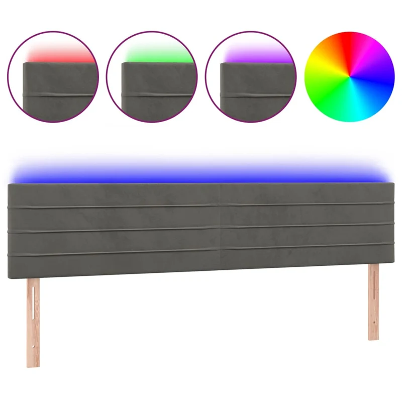Tête de lit accessoire couchage chambre à coucher meuble à LED 180 x 5 x 78/88 cm tissu velours gris foncé TDL0201100