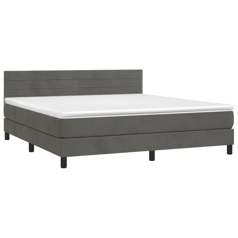 Cadre de lit LED avec sommier tête de lit matelas surmatelas 180x200 cm tissu velours gris foncé TDL0207694