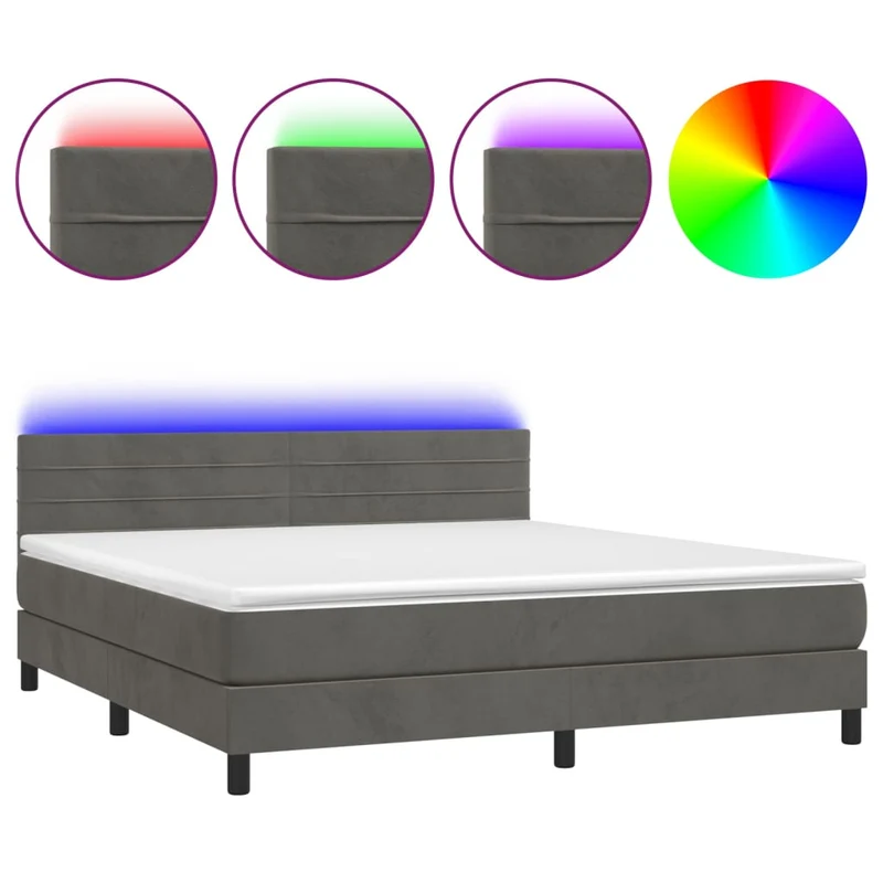 Cadre de lit LED avec sommier tête de lit matelas surmatelas 180x200 cm tissu velours gris foncé TDL0207694