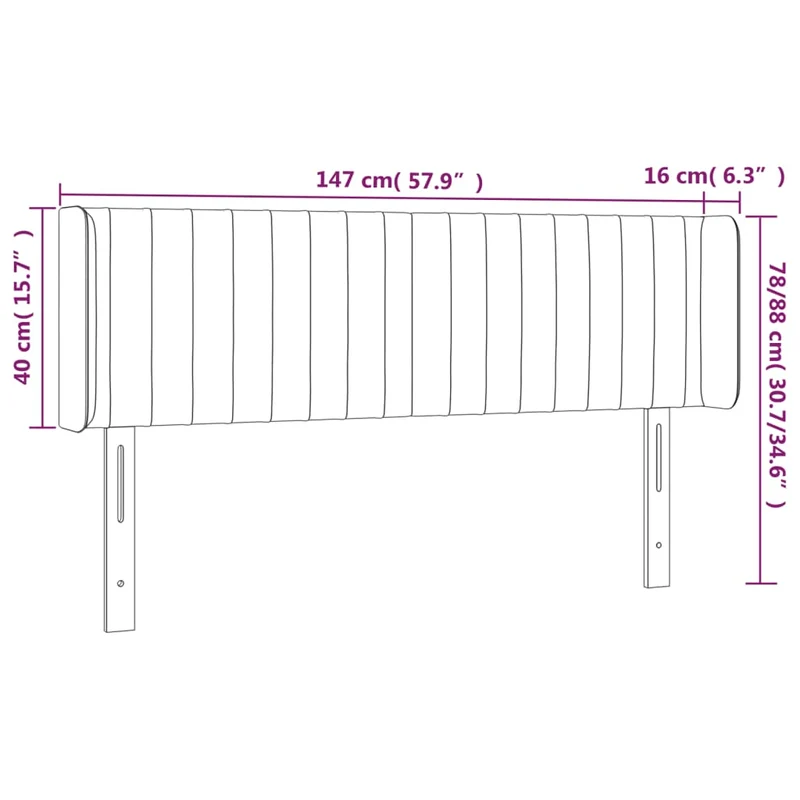 Tête de lit accessoire couchage chambre à coucher meuble avec rebord latéral 147 x 16 x 78/88 cm tissu gris foncé TDL0205014