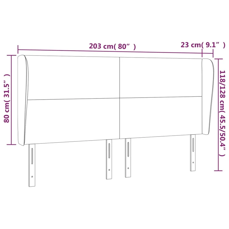 Tête de lit accessoire couchage chambre à coucher meuble avec rebord latéral 203 x 23 x 118/128 cm synthétique noir TDL0204485