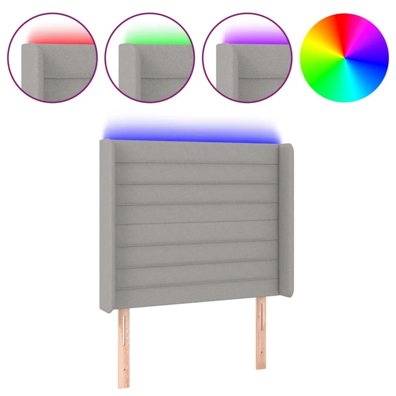 Tête de lit accessoire couchage chambre à coucher meuble à LED 103 x 16 x 118/128 cm tissu gris clair TDL0201434