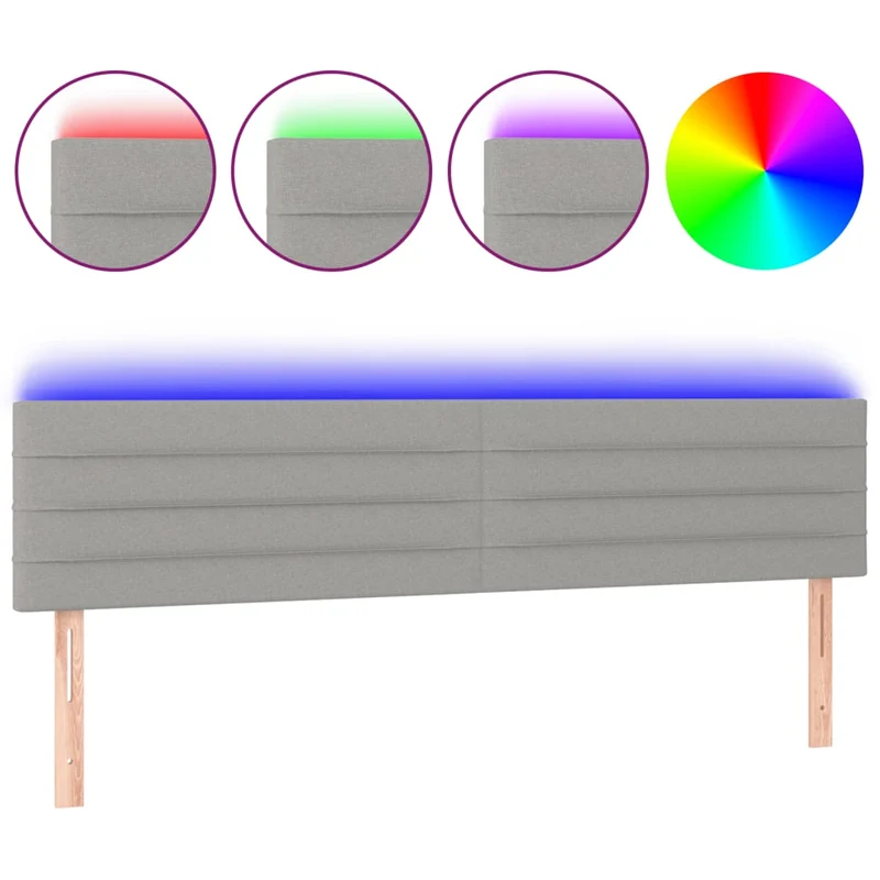 Tête de lit accessoire couchage chambre à coucher meuble à LED 200 x 5 x 78/88 cm tissu gris clair TDL0201319