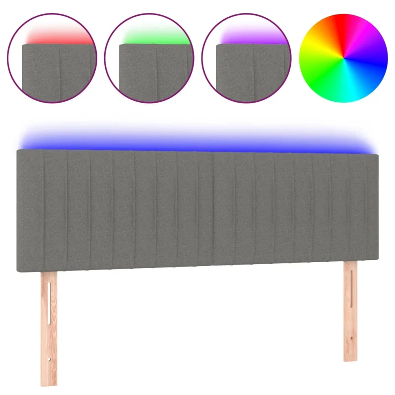Tête de lit accessoire couchage chambre à coucher meuble à LED 144 x 5 x 78/88 cm tissu gris foncé TDL0201153