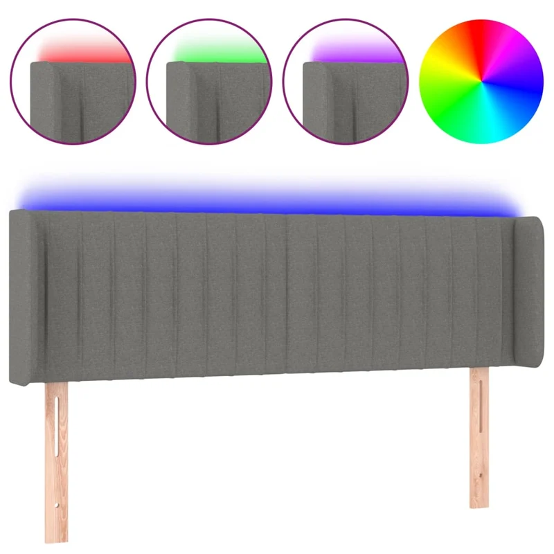 Tête de lit accessoire couchage chambre à coucher meuble à LED 147 x 16 x 78/88 cm tissu gris foncé TDL0201130