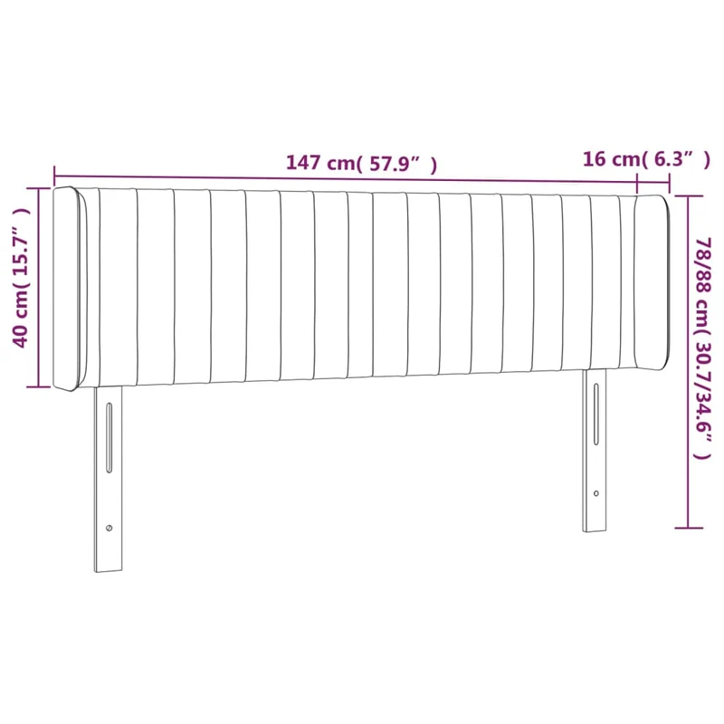 Tête de lit accessoire couchage chambre à coucher meuble à LED 147 x 16 x 78/88 cm tissu gris foncé TDL0201130