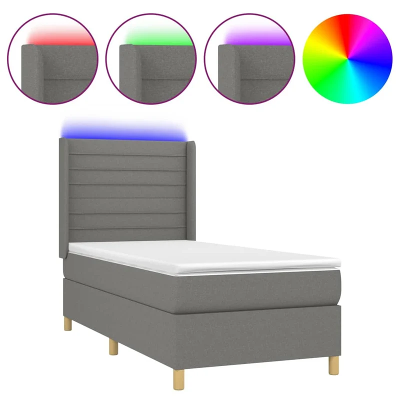 Cadre de lit LED avec sommier tête de lit matelas 100x200 cm tissu gris foncé TDL0208449
