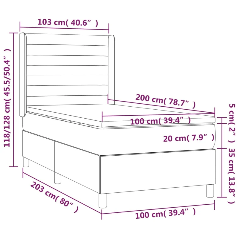 Cadre de lit LED avec sommier tête de lit matelas 100x200 cm tissu gris foncé TDL0208449