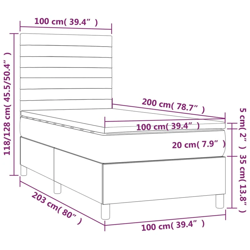 Cadre de lit LED avec sommier tête de lit matelas 100x200 cm tissu gris foncé TDL0208448