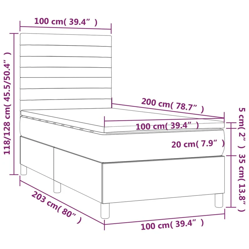 Cadre de lit LED avec sommier tête de lit matelas 100x200 cm tissu gris foncé TDL0208443