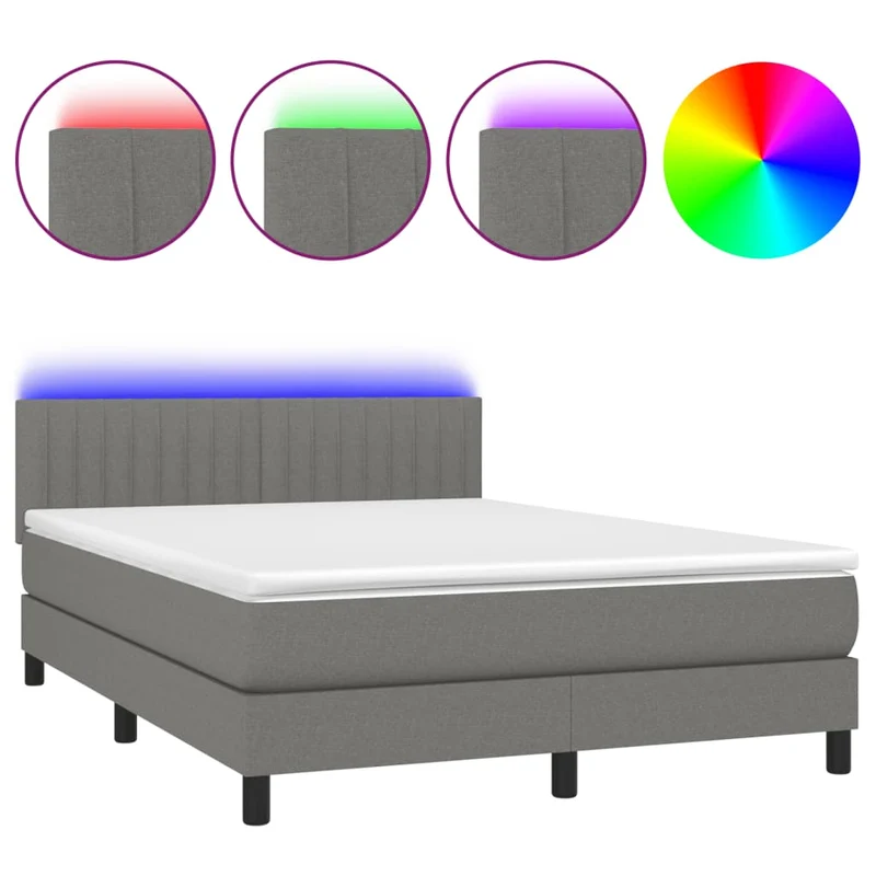 Cadre de lit LED avec sommier tête de lit matelas 140x200 cm tissu gris foncé TDL0208367