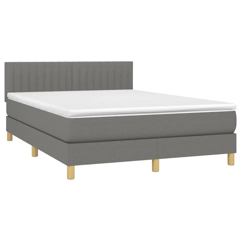 Cadre de lit LED avec sommier tête de lit matelas 140x200 cm tissu gris foncé TDL0208348
