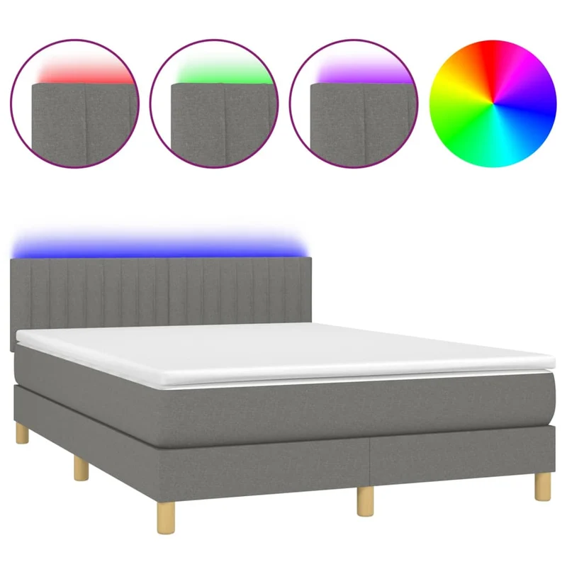 Cadre de lit LED avec sommier tête de lit matelas 140x200 cm tissu gris foncé TDL0208348