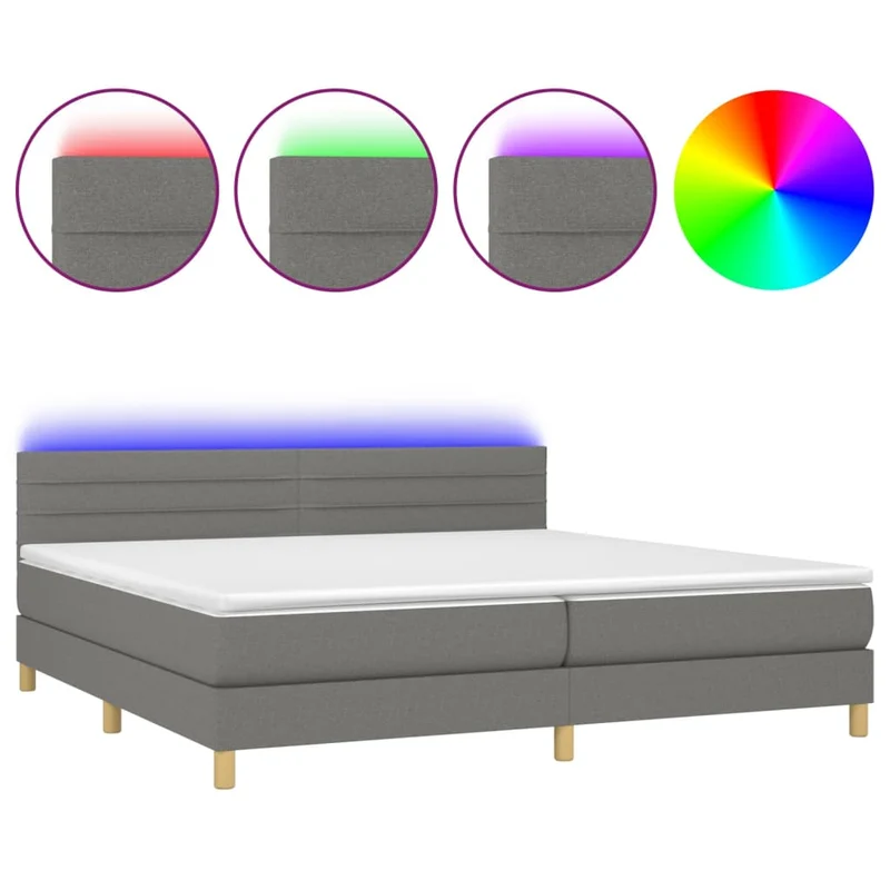 Cadre de lit LED avec sommier tête de lit matelas 200x200 cm tissu gris foncé TDL0208315