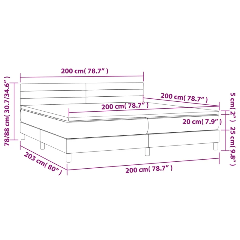 Cadre de lit LED avec sommier tête de lit matelas 200x200 cm tissu gris foncé TDL0208315