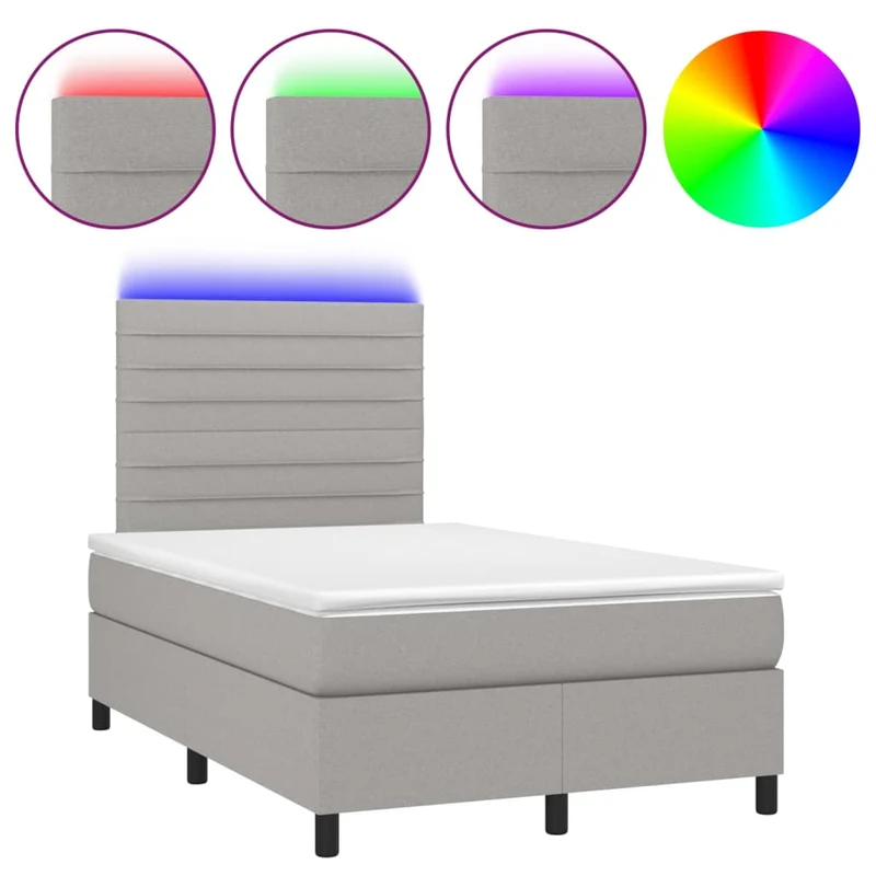 Cadre de lit LED avec sommier tête de lit matelas surmatelas 120x200 cm tissu gris clair TDL0207895