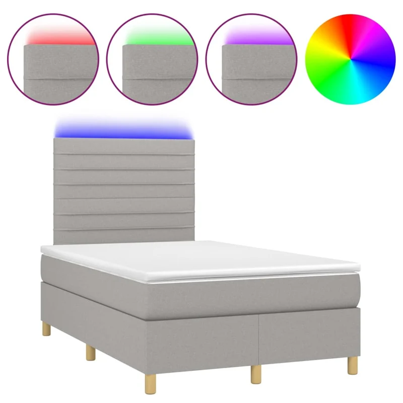 Cadre de lit LED avec sommier tête de lit matelas surmatelas 120x200 cm tissu gris clair TDL0207884