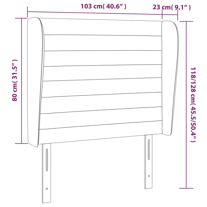 Tête de lit accessoire couchage chambre à coucher meuble avec rebord latéral 103 x 23 x 118/128 cm tissu gris clair TDL0205299