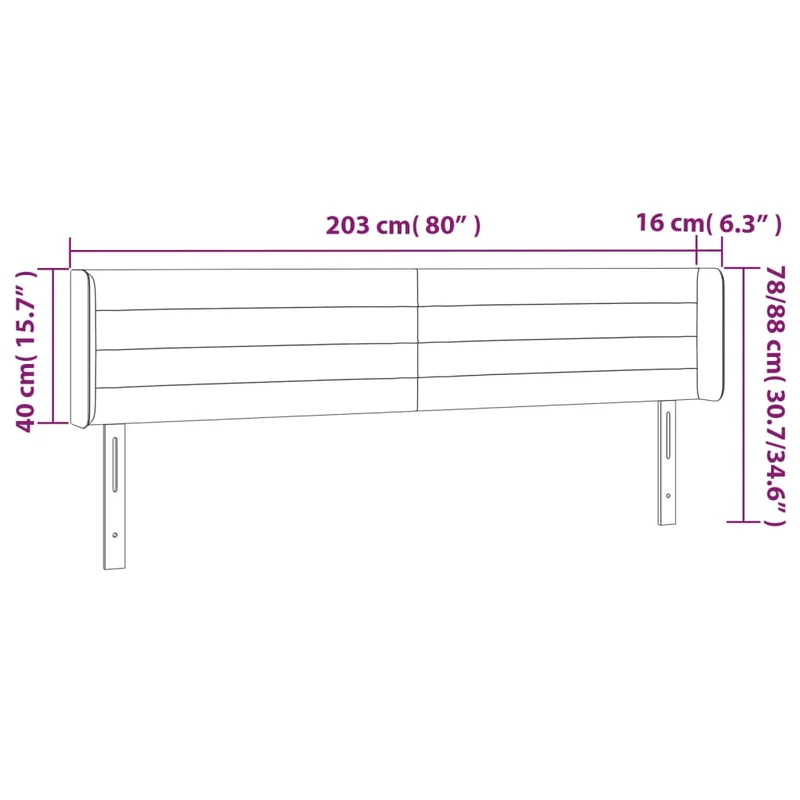 Tête de lit accessoire couchage chambre à coucher meuble avec rebord latéral 203 x 16 x 78/88 cm tissu gris clair TDL0205180