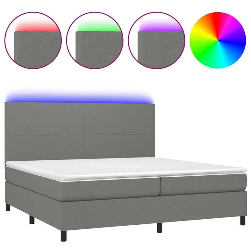 Cadre de lit LED avec sommier tête de lit matelas 200x200 cm tissu gris foncé TDL0208304