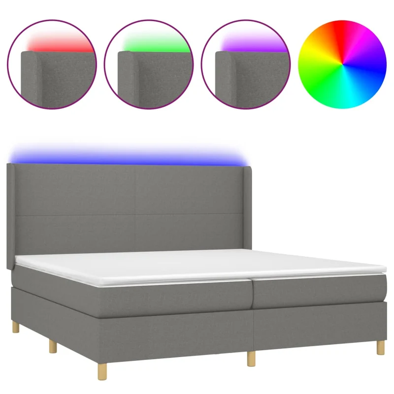 Cadre de lit LED avec sommier tête de lit matelas 200x200 cm tissu gris foncé TDL0208303