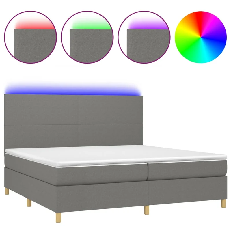 Cadre de lit LED avec sommier tête de lit matelas 200x200 cm tissu gris foncé TDL0208285