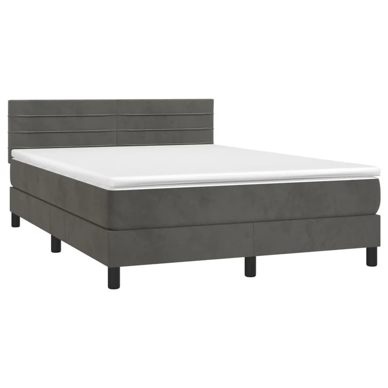 Cadre de lit LED avec sommier tête de lit matelas surmatelas 140x190 cm tissu velours gris foncé TDL0207718