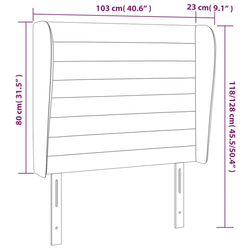 Tête de lit accessoire couchage chambre à coucher meuble avec rebord latéral 103 x 23 x 118/128 cm tissu velours gris foncé TDL0205041