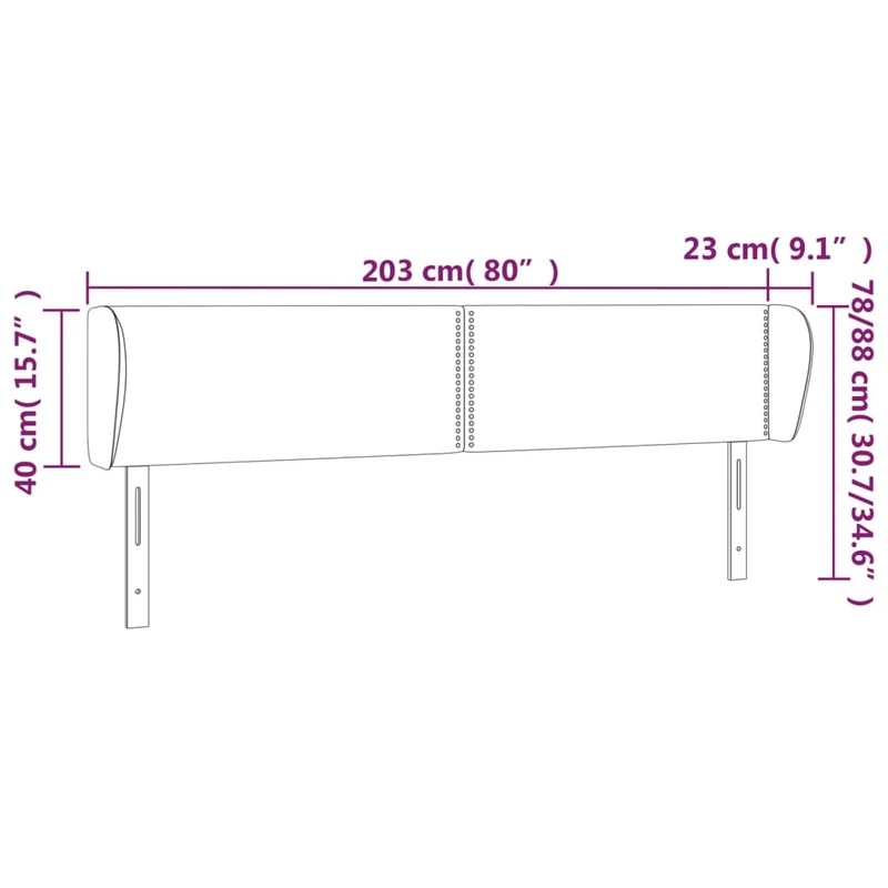 Tête de lit accessoire couchage chambre à coucher meuble avec rebord latéral 203 x 23 x 78/88 cm tissu velours gris foncé TDL0204917