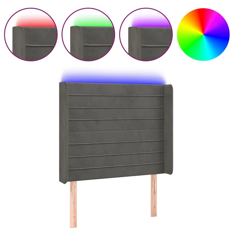 Tête de lit accessoire couchage chambre à coucher meuble à LED 103 x 16 x 118/128 cm tissu velours gris foncé TDL0201180