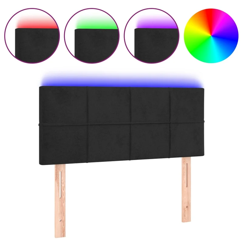 Tête de lit accessoire couchage chambre à coucher meuble à LED 90 x 5 x 78/88 cm tissu velours noir TDL0200530