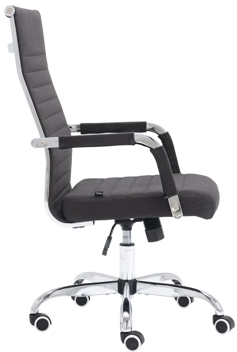 Fauteuil de bureau sur roulettes confortable hauteur réglable en tissu noir cadre métal chromé BUR10578