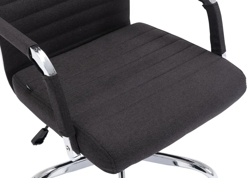 Fauteuil de bureau sur roulettes confortable hauteur réglable en tissu noir cadre métal chromé BUR10578