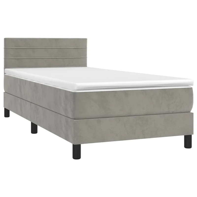 Cadre de lit LED avec sommier tête de lit matelas 90x200cm tissu velours gris clair TDL0208464