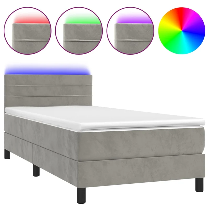 Cadre de lit LED avec sommier tête de lit matelas 90x200cm tissu velours gris clair TDL0208464