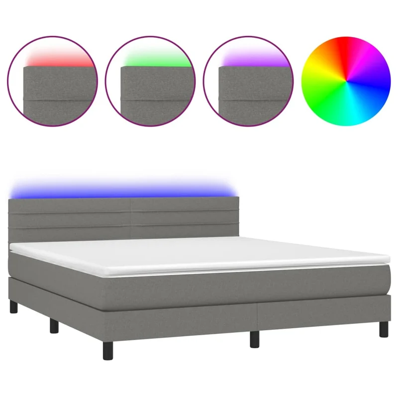 Cadre de lit LED avec sommier tête de lit matelas 160x200 cm tissu gris foncé TDL0208335