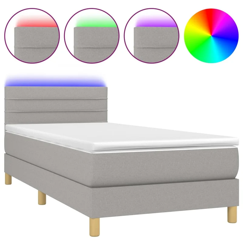 Cadre de lit LED avec sommier tête de lit matelas surmatelas 100x200 cm tissu gris clair TDL0207950