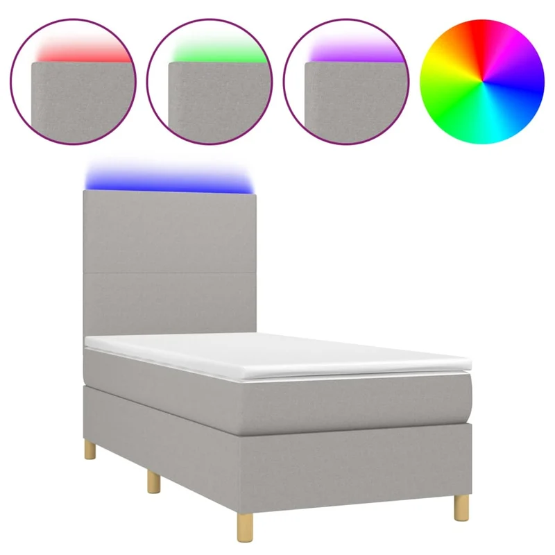 Cadre de lit LED avec sommier tête de lit matelas surmatelas 100x200 cm tissu gris clair TDL0207929