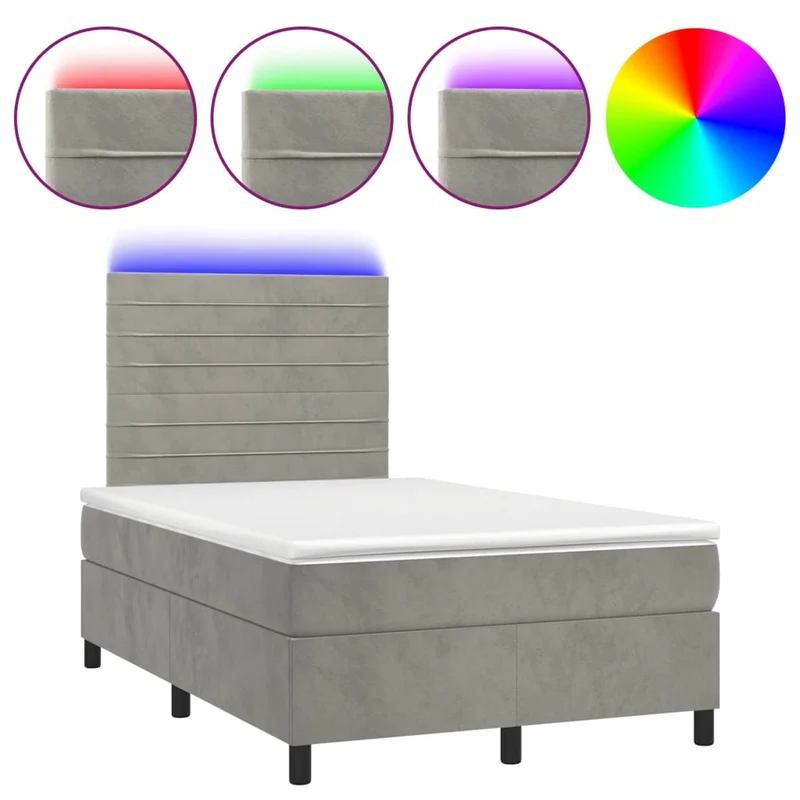 Cadre de lit LED avec sommier tête de lit matelas surmatelas 120x200 cm tissu velours gris clair TDL0207870
