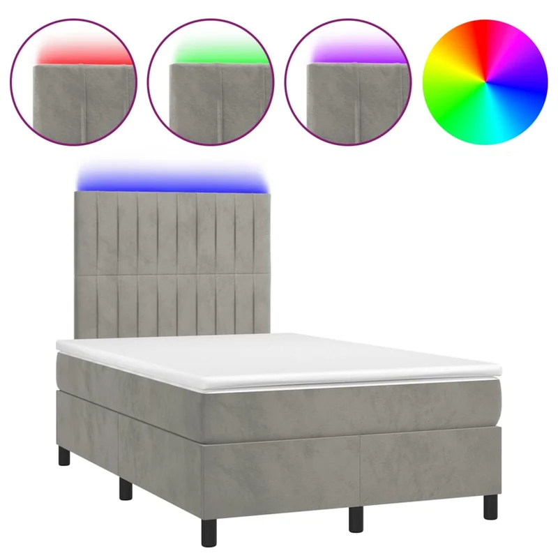Cadre de lit LED avec sommier tête de lit matelas surmatelas 120x200 cm tissu velours gris clair TDL0207866