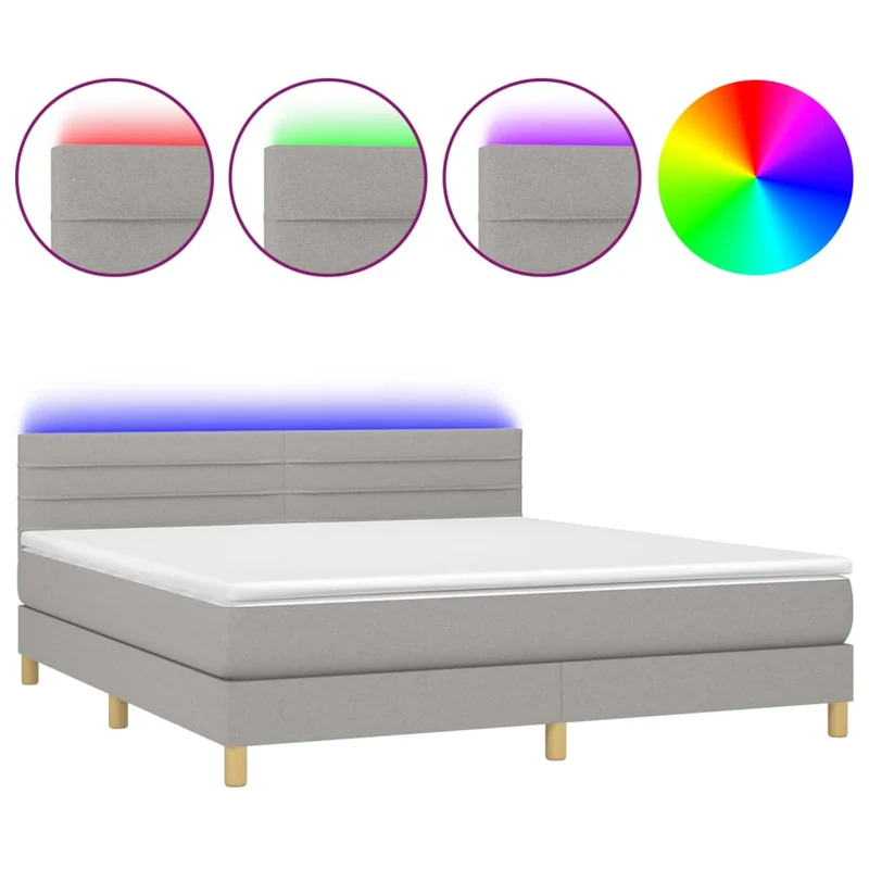 Cadre de lit LED avec sommier tête de lit matelas surmatelas 160x200 cm tissu gris clair TDL0207829