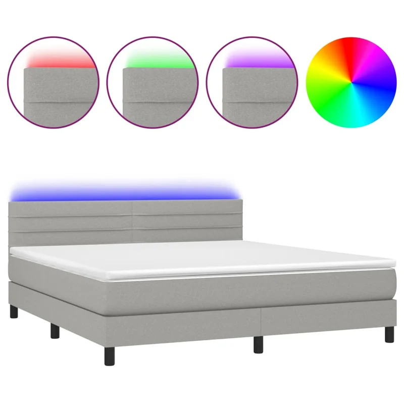 Cadre de lit LED avec sommier tête de lit matelas surmatelas 160x200 cm tissu gris clair TDL0207826