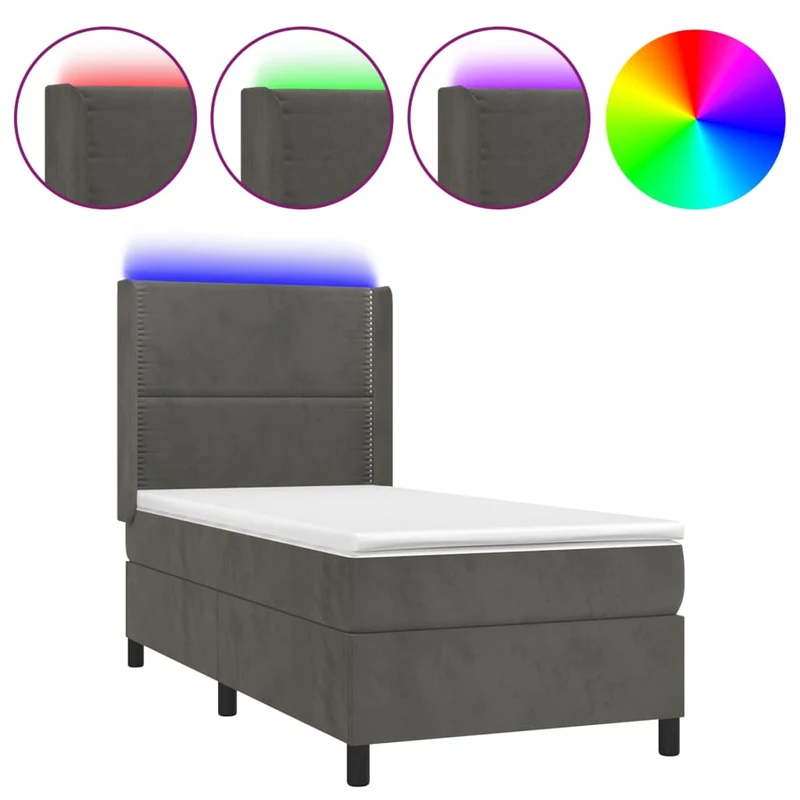 Cadre de lit LED avec sommier tête de lit matelas surmatelas 100x200 cm tissu velours gris foncé TDL0207758
