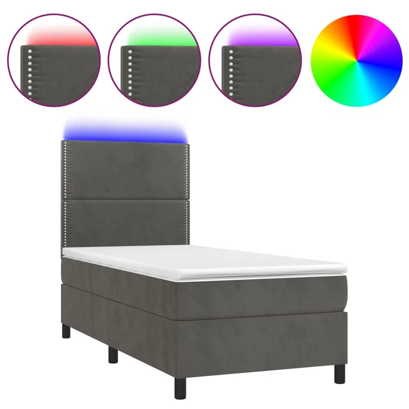 Cadre de lit LED avec sommier tête de lit matelas surmatelas 100x200 cm tissu velours gris foncé TDL0207752