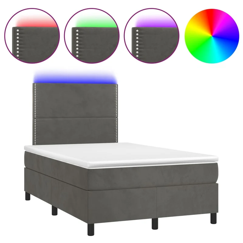 Cadre de lit LED avec sommier tête de lit matelas surmatelas 120x200 cm tissu velours gris foncé TDL0207737