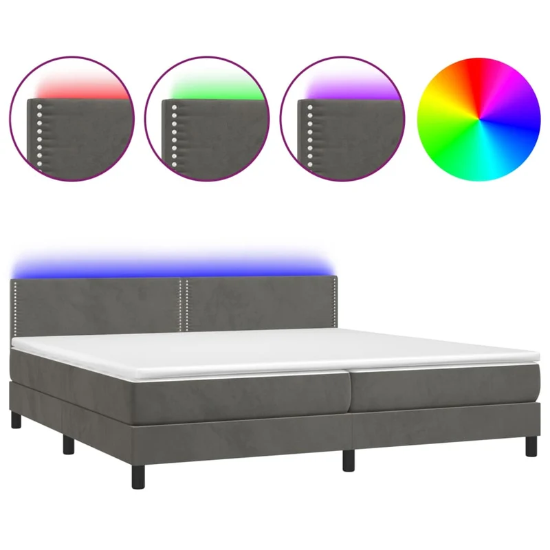 Cadre de lit LED avec sommier tête de lit matelas surmatelas 200x200 cm tissu velours gris foncé TDL0207684