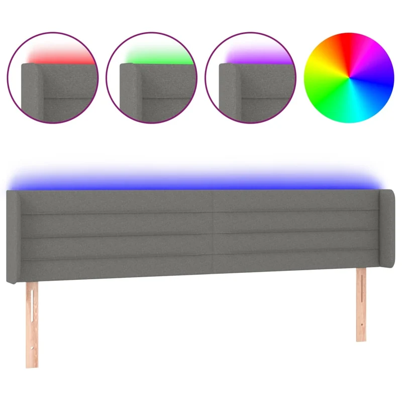 Tête de lit accessoire couchage chambre à coucher meuble à LED 163 x 16 x 78/88 cm tissu gris foncé TDL0201108